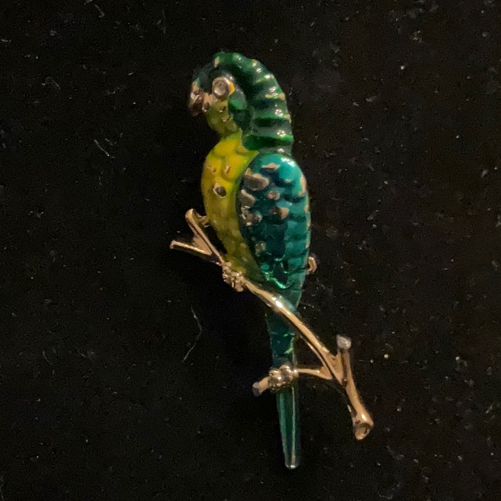 Vintage Gold-tone Enameled Parrot Brooch Pin